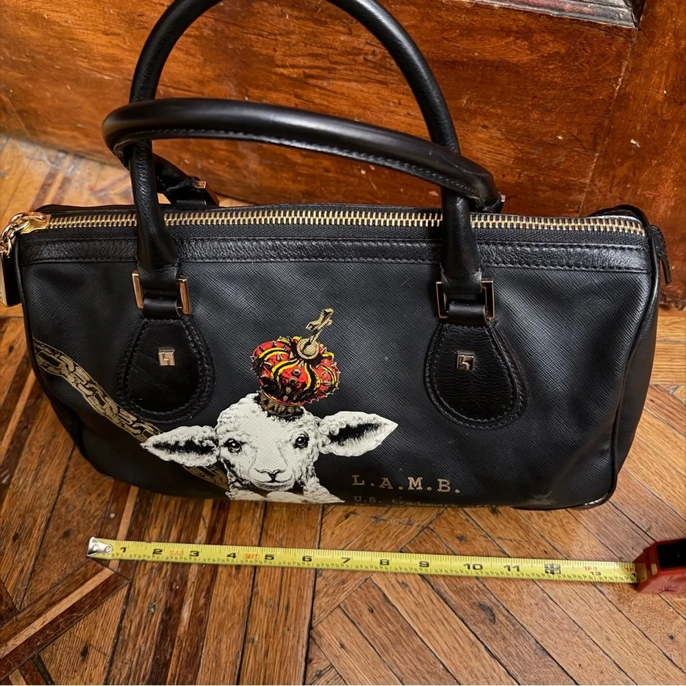 L.A.M.B. Gwen Stefani Lamb Graphic Satchel Handbag Black Y2K - Picture 14 of 17